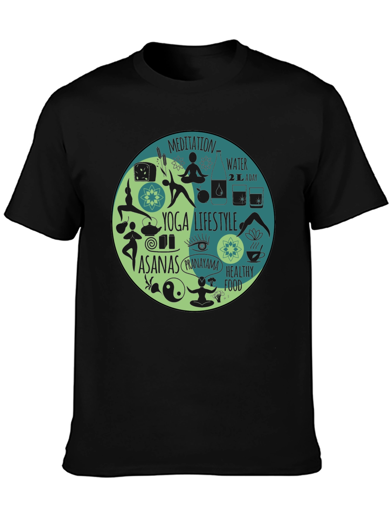 Yoga Lifestyle T-Shirt - Meditation Asanas Healthy Food