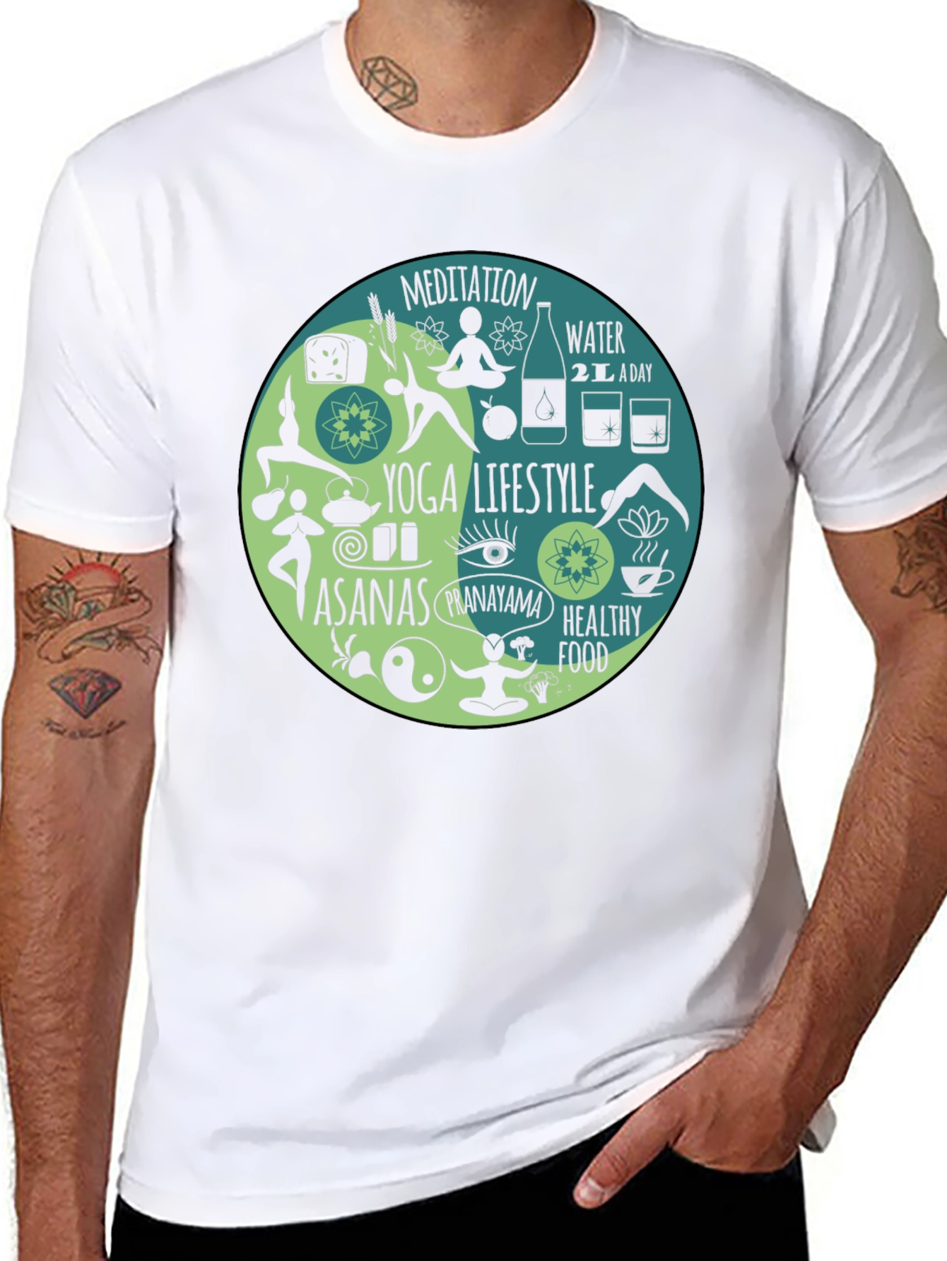 Yoga Lifestyle T-Shirt - Meditation Asanas Healthy Food
