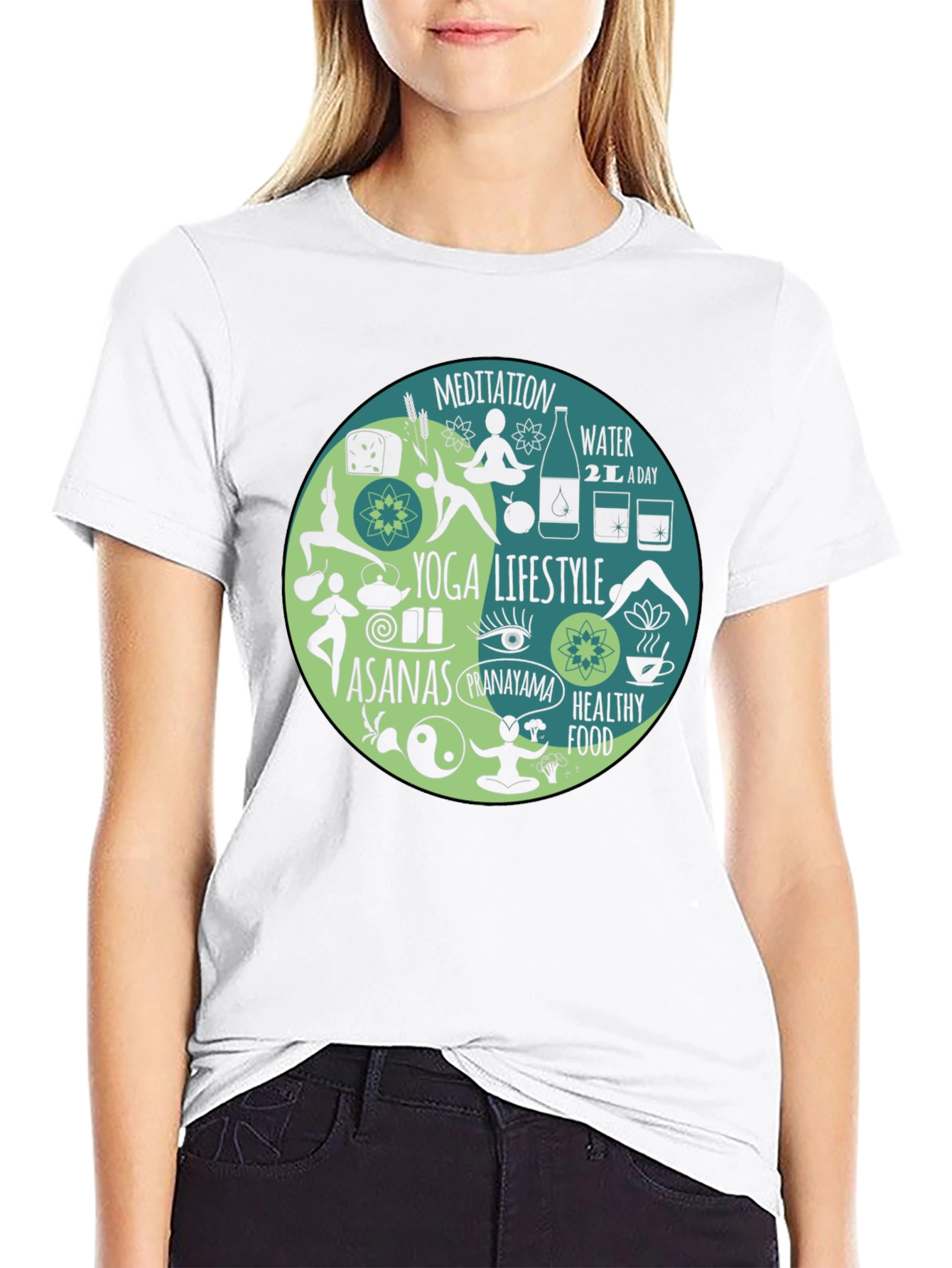 Yoga Lifestyle T-Shirt - Meditation Asanas Healthy Food