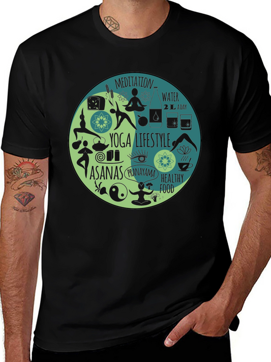 Yoga Lifestyle T-Shirt - Meditation Asanas Healthy Food