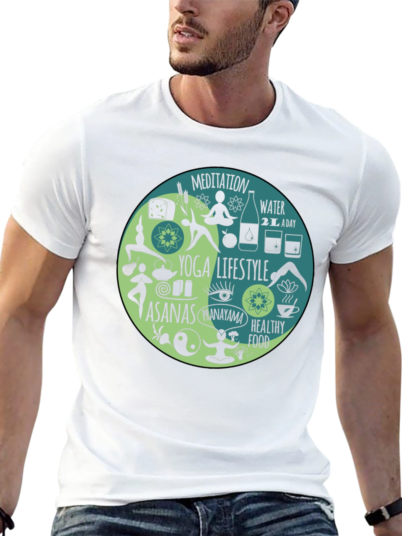 Yoga Lifestyle T-Shirt - Meditation Asanas Healthy Food