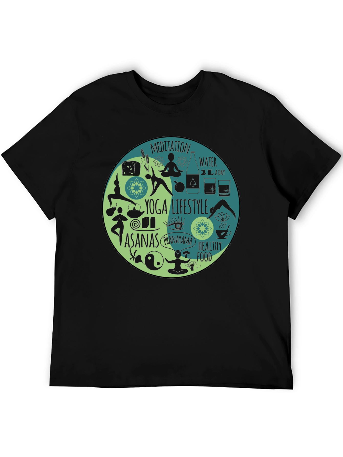 Yoga Lifestyle T-Shirt - Meditation Asanas Healthy Food