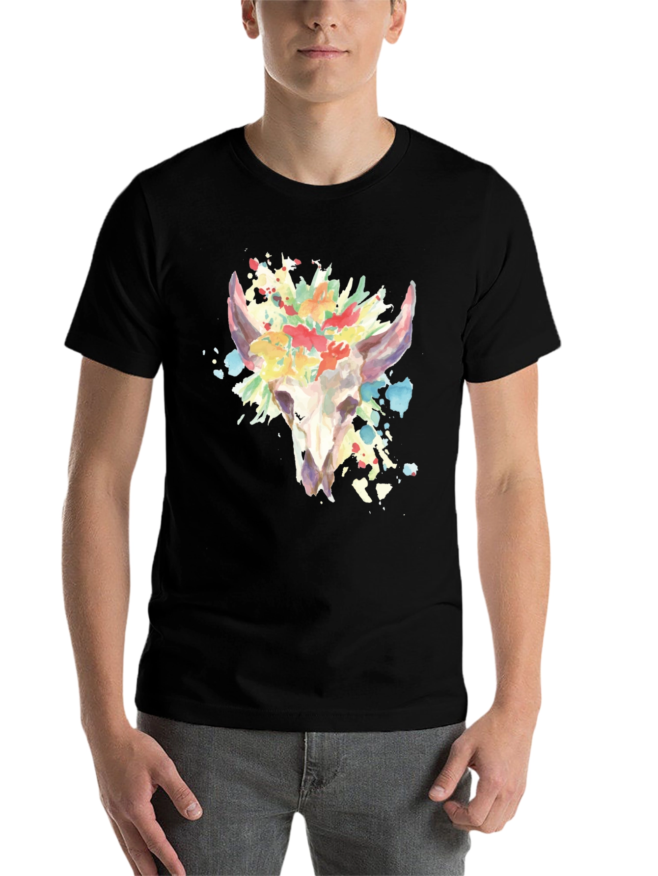 Floral Skull Graphic Tee - Mens Black T-Shirt