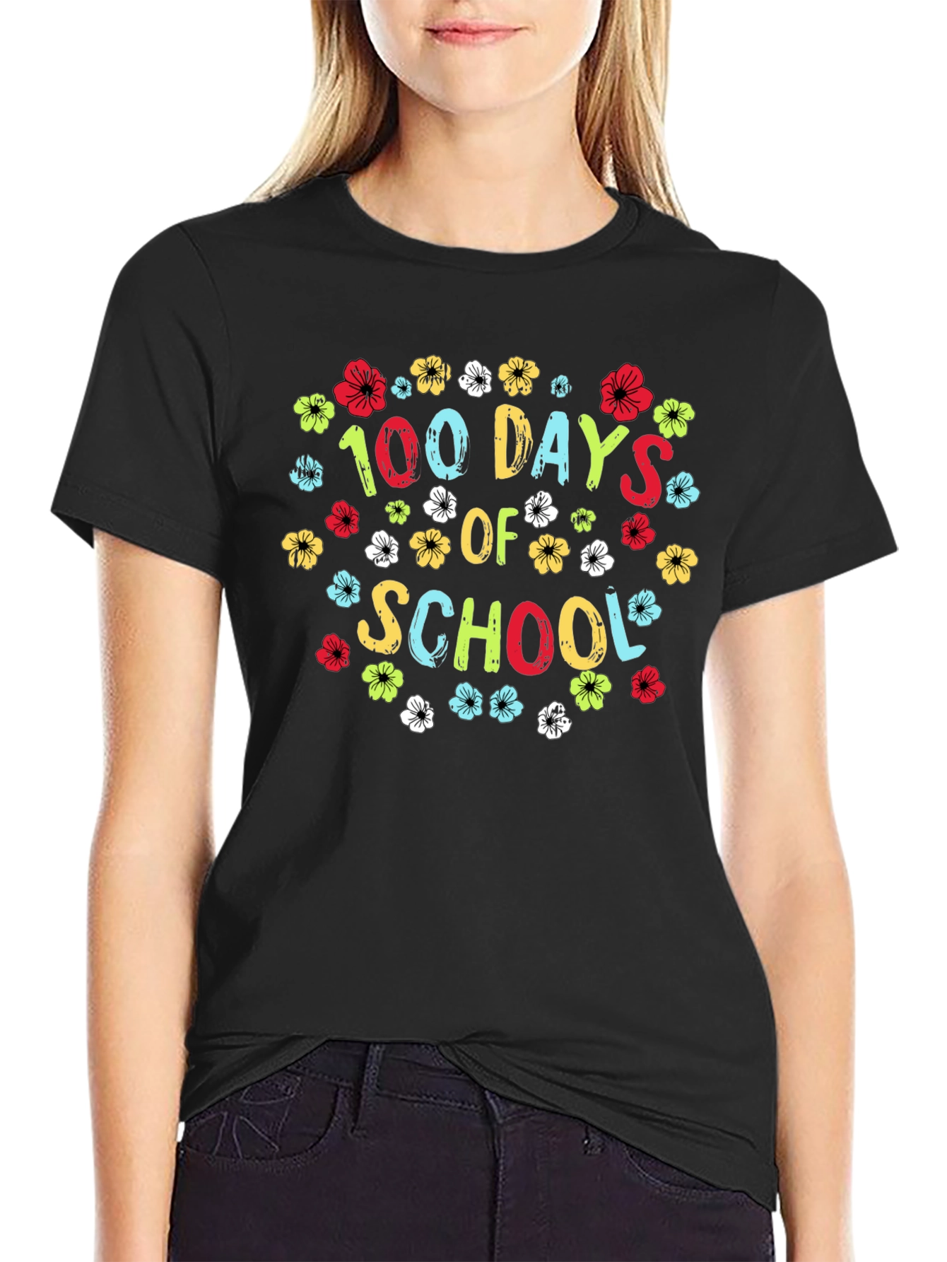 100 Days of School Floral Graphic T-Shirt