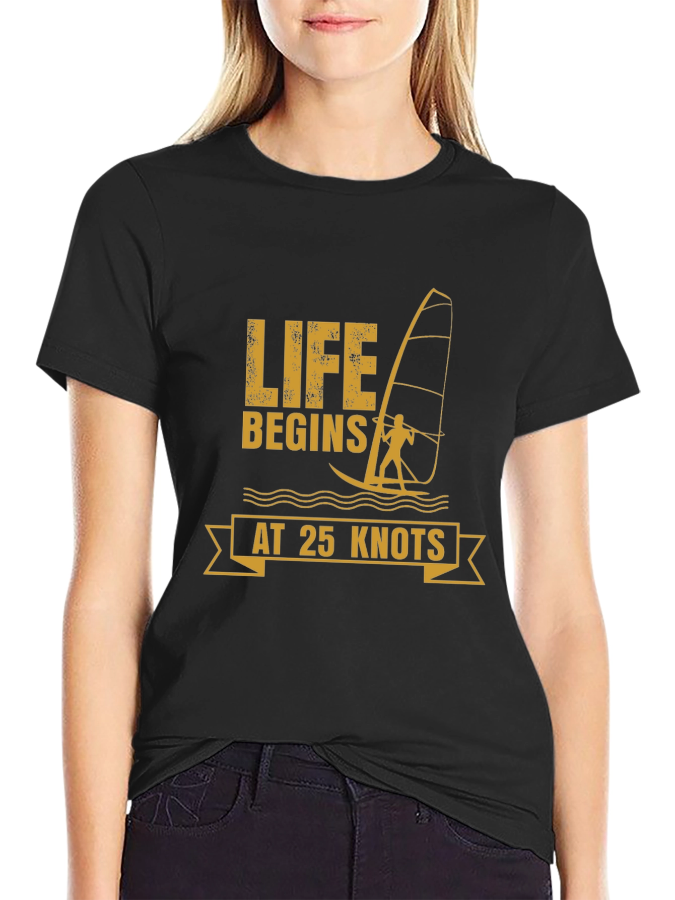 Life Begins at 25 Knots Windsurfing T-Shirt
