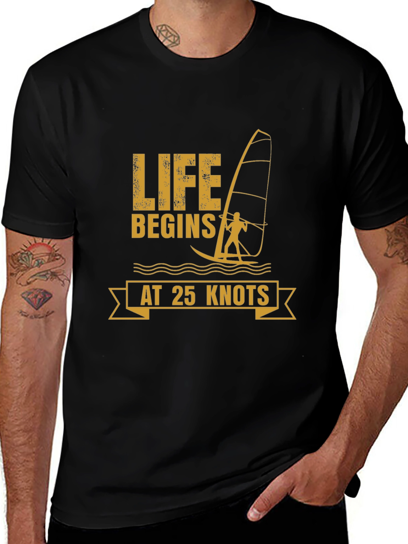 Life Begins at 25 Knots Windsurfing T-Shirt