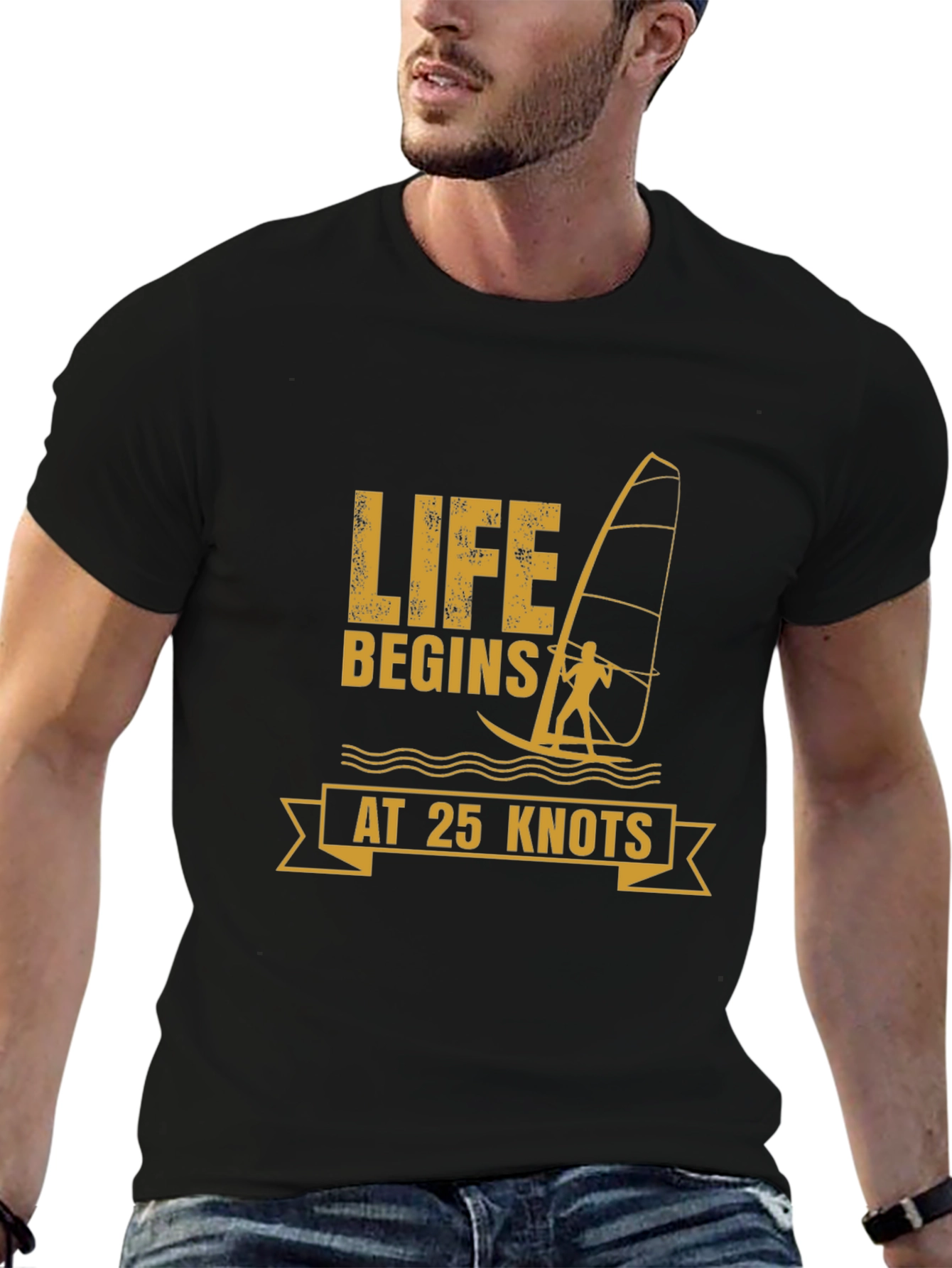 Life Begins at 25 Knots Windsurfing T-Shirt