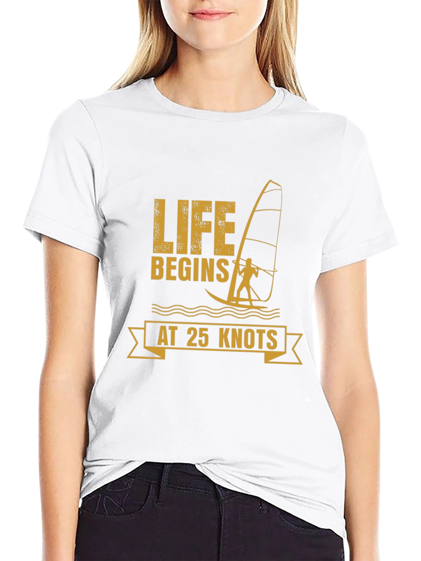 Life Begins at 25 Knots Windsurfing T-Shirt