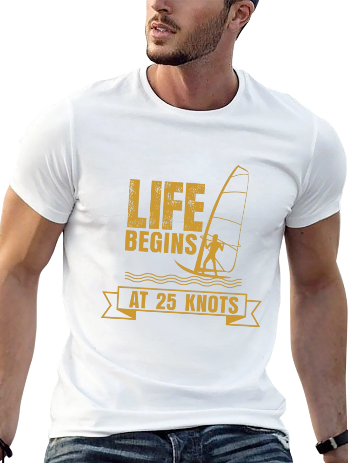 Life Begins at 25 Knots Windsurfing T-Shirt
