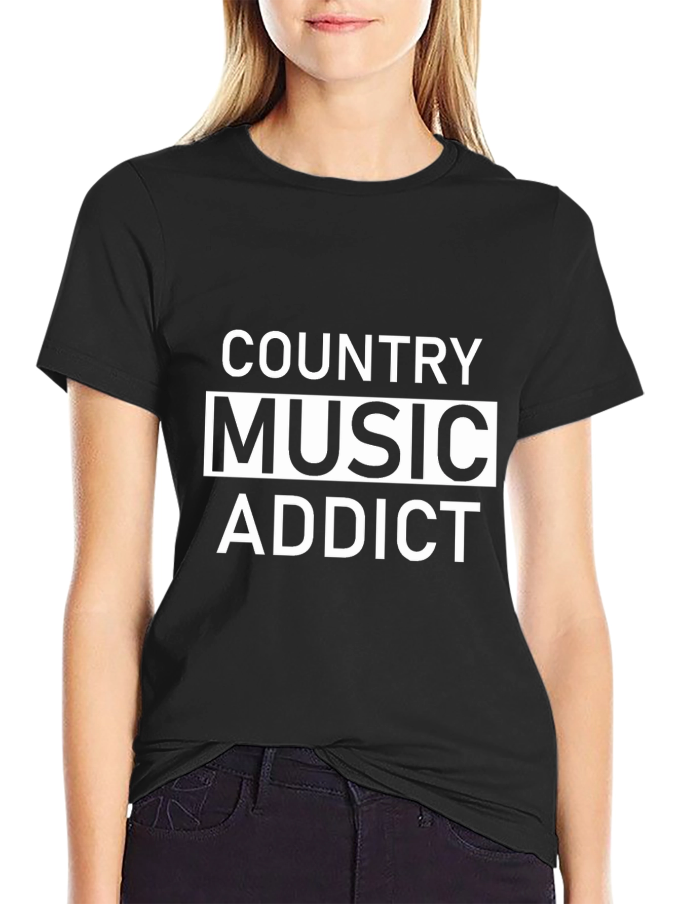 Country Music Addict Black Graphic Tee Shirt