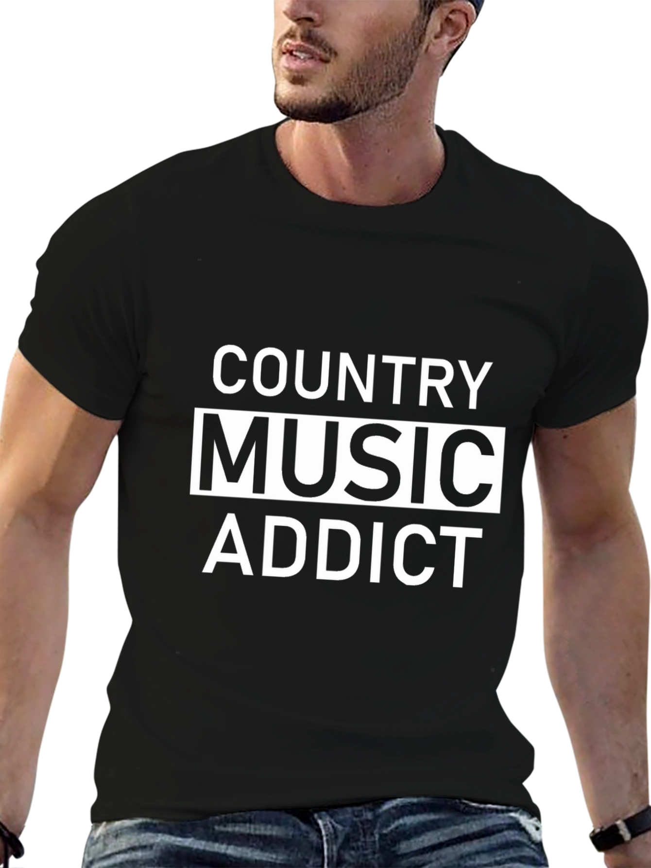 Country Music Addict Black Graphic Tee Shirt