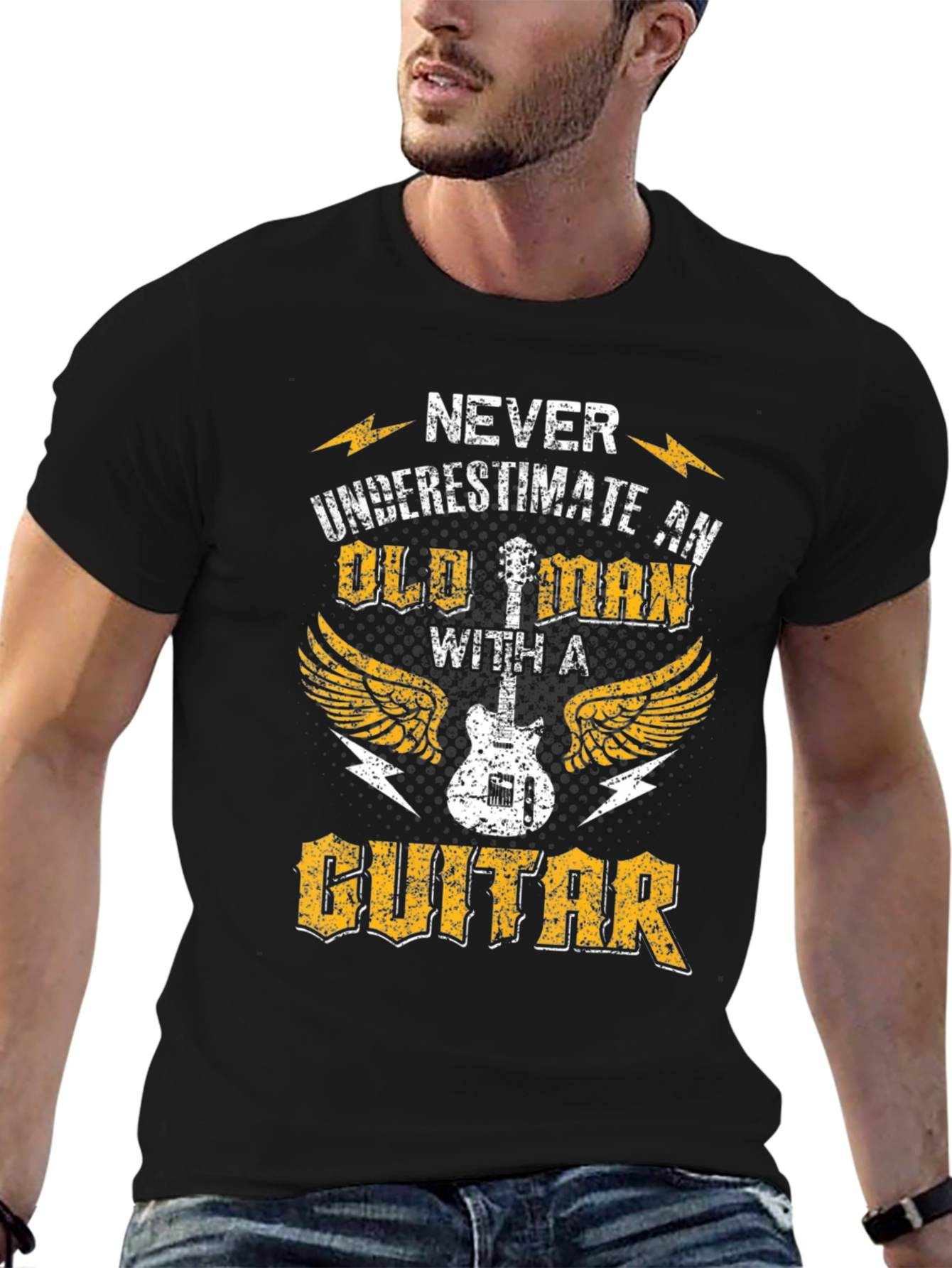 Never Underestimate Old Man With Guitar T-Shirt
