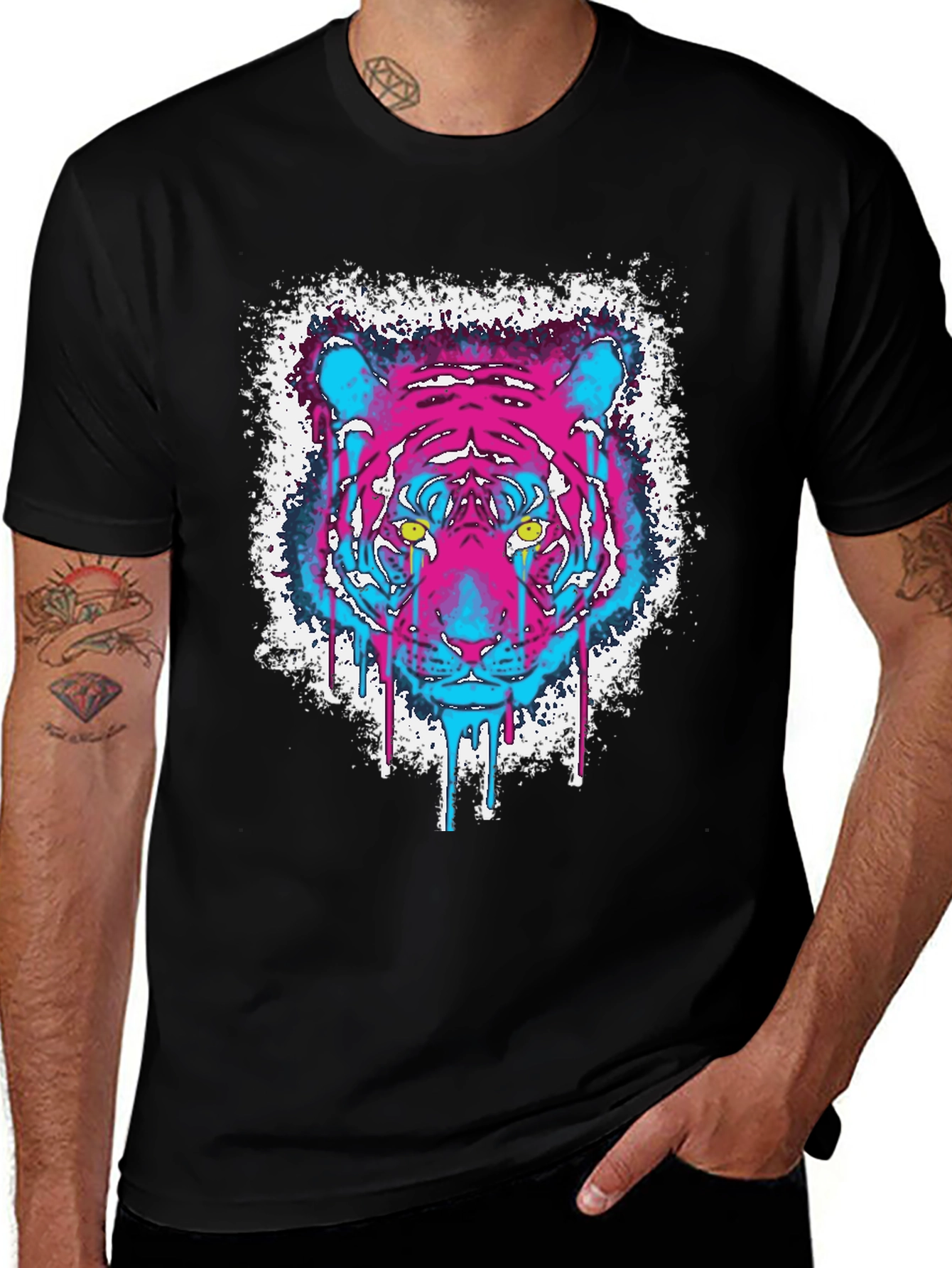 Neon Tiger Graphic Black T-Shirt