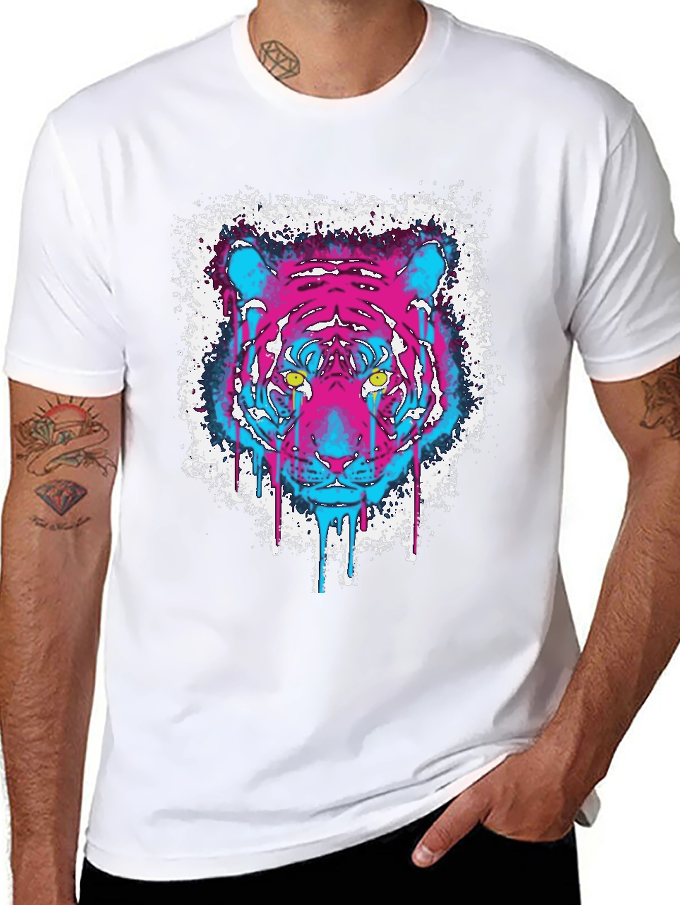 Neon Tiger Graphic Black T-Shirt
