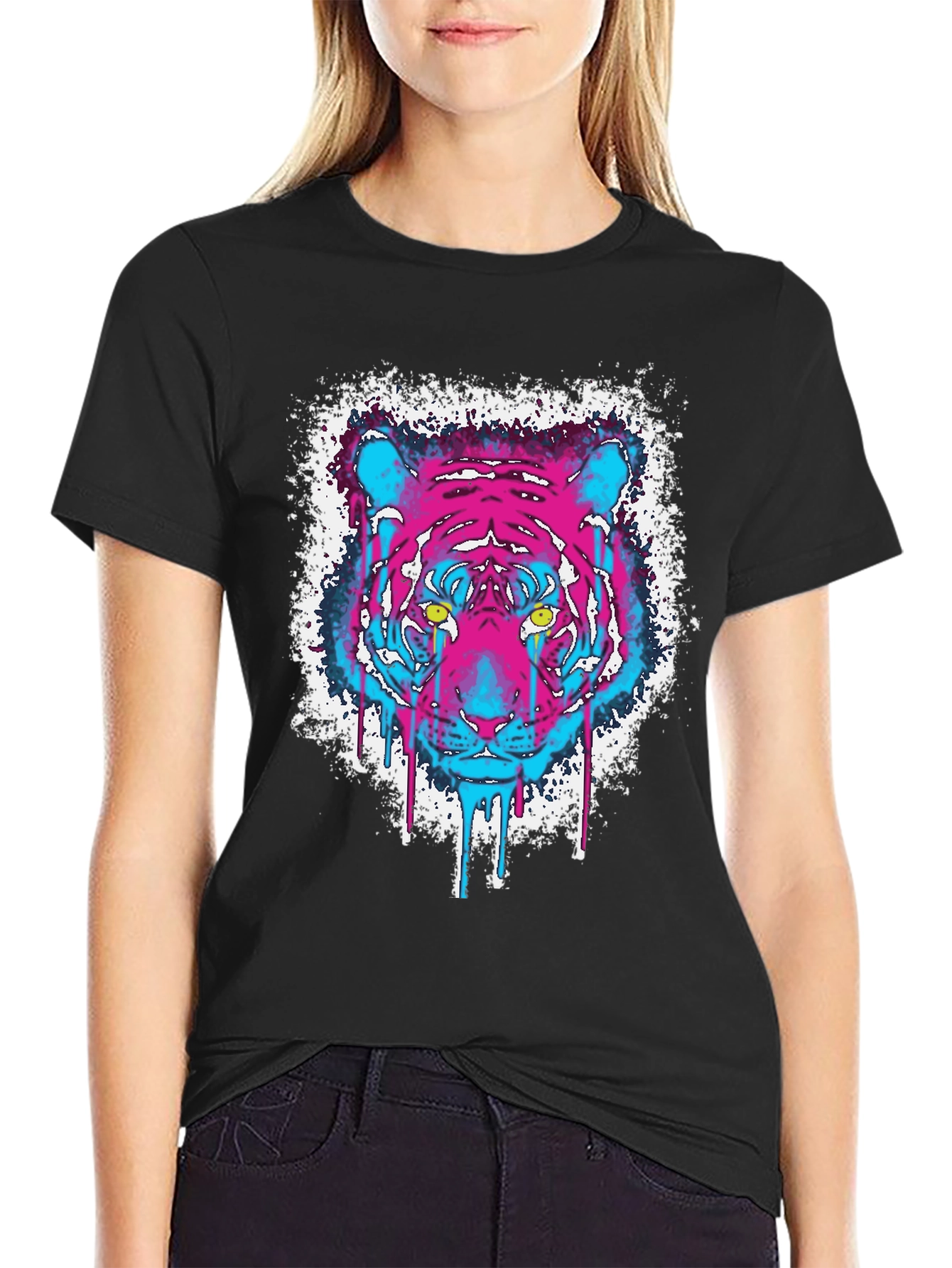 Neon Tiger Graphic Black T-Shirt