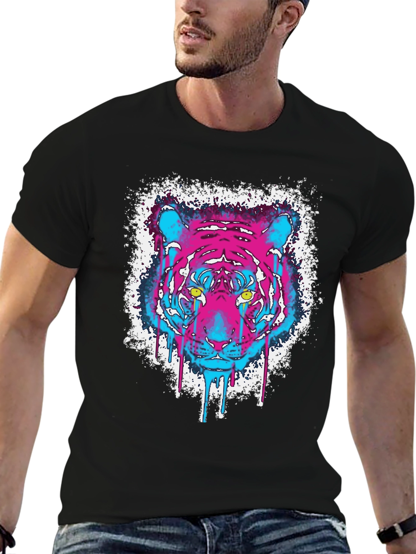 Neon Tiger Graphic Black T-Shirt