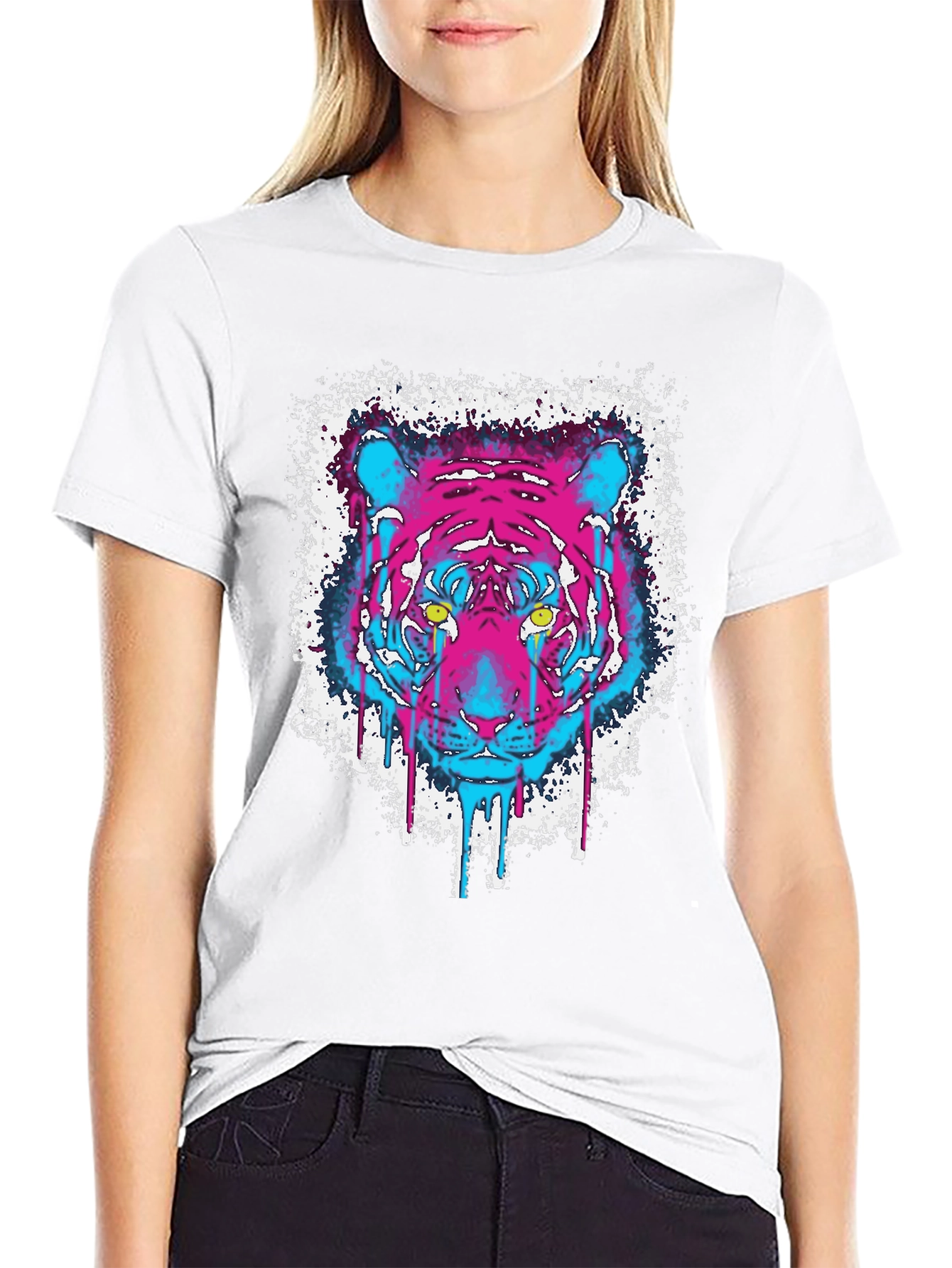Neon Tiger Graphic Black T-Shirt