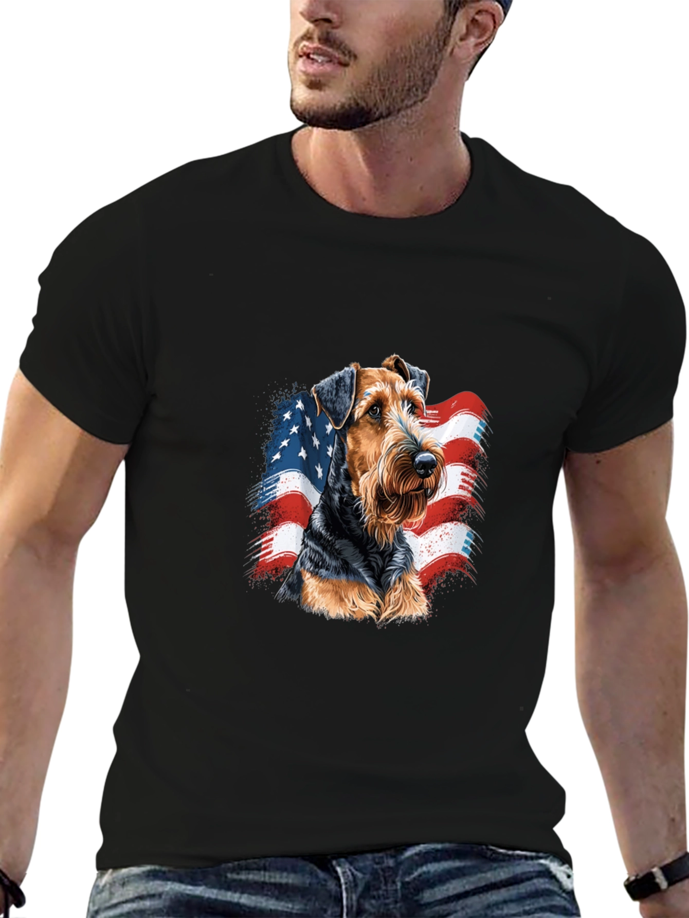 Patriotic Dog Graphic T-Shirt - Mens Black Tee