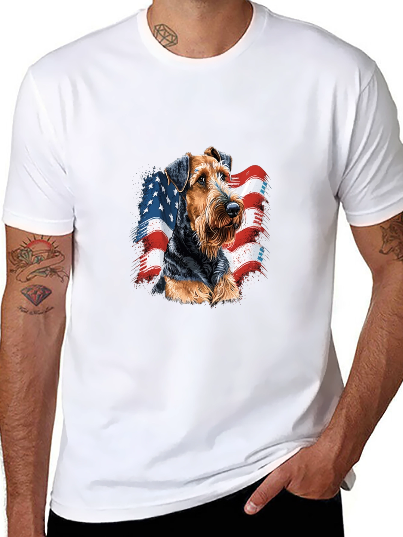 Patriotic Dog Graphic T-Shirt - Mens Black Tee
