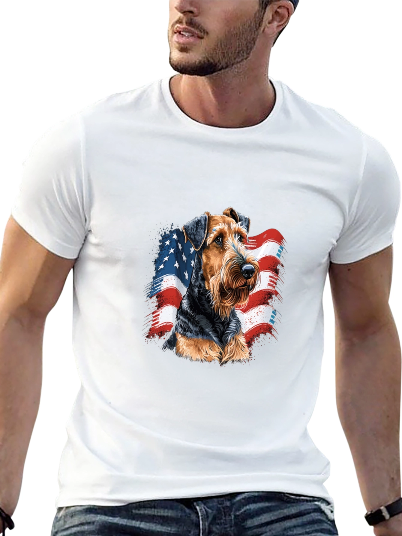 Patriotic Dog Graphic T-Shirt - Mens Black Tee
