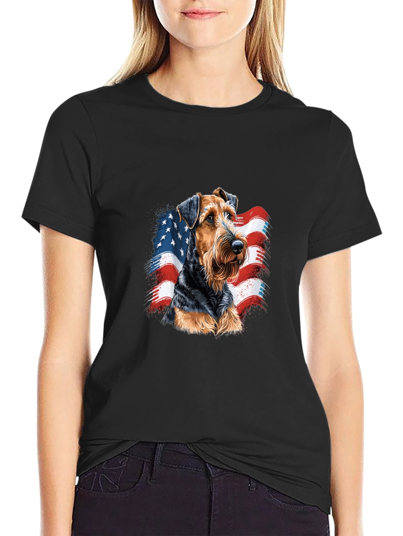 Patriotic Dog Graphic T-Shirt - Mens Black Tee