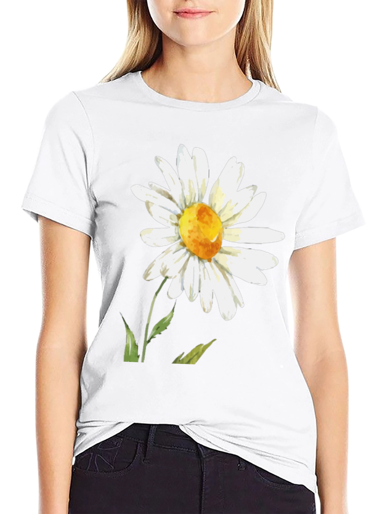 Daisy Flower Graphic T-Shirt - Black