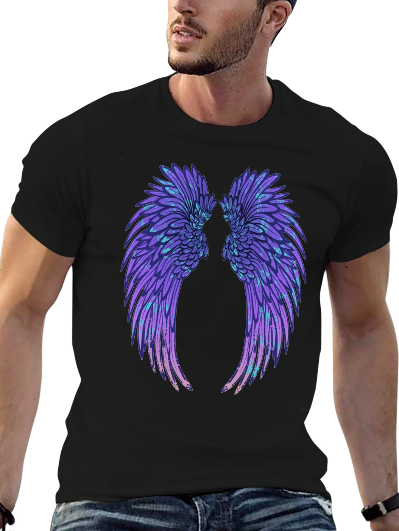 Wings Graphic Tee - Black Cotton T-Shirt