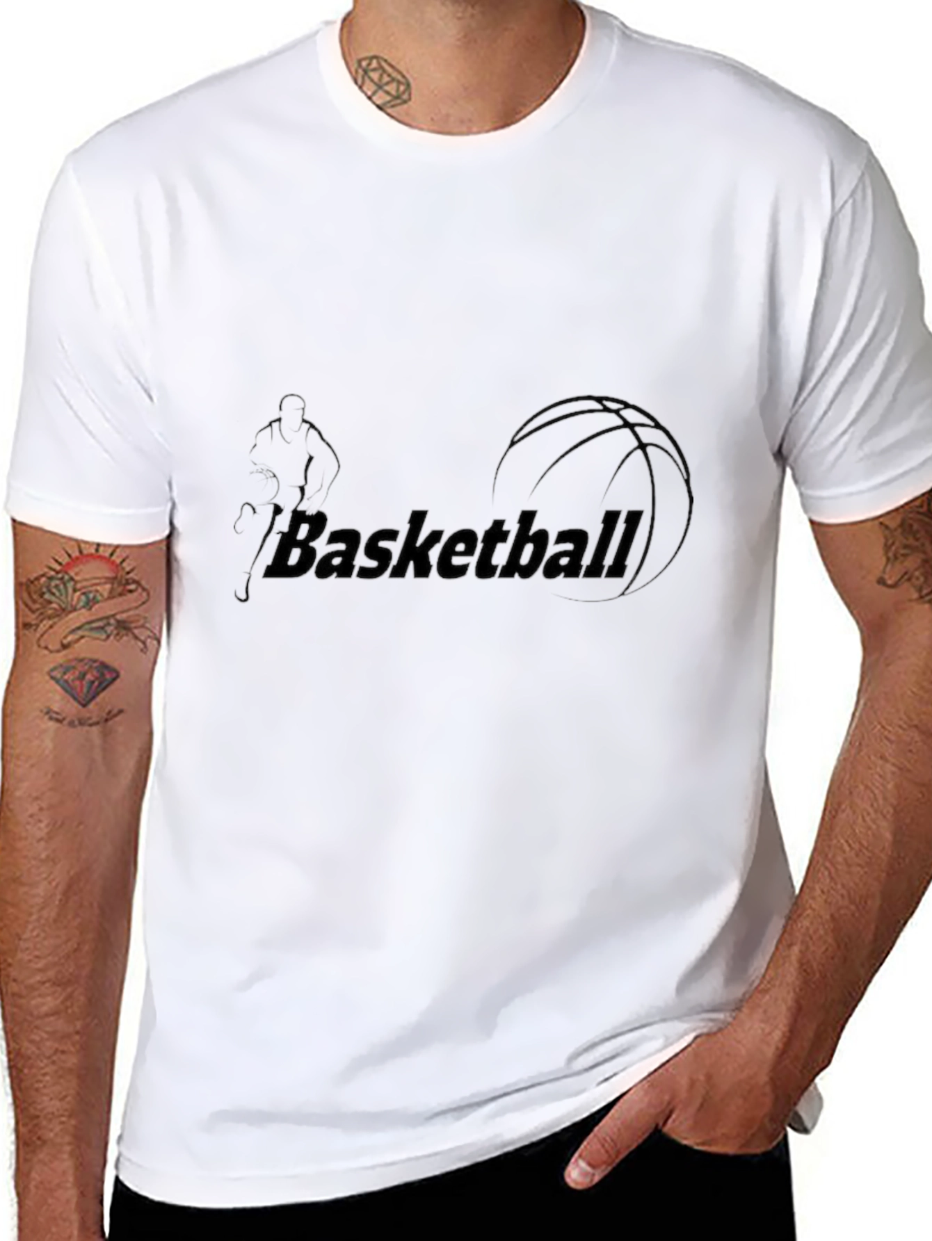 Basketball Graphic Tee - Black Cotton Blend T-Shirt