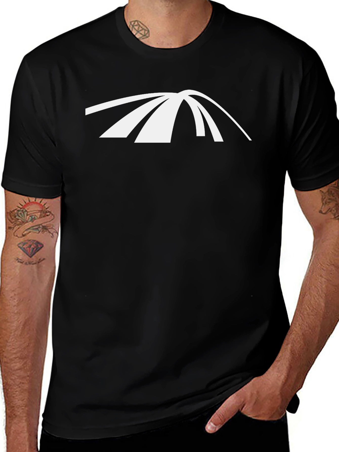 Modern White Archway Design on Black T-Shirt