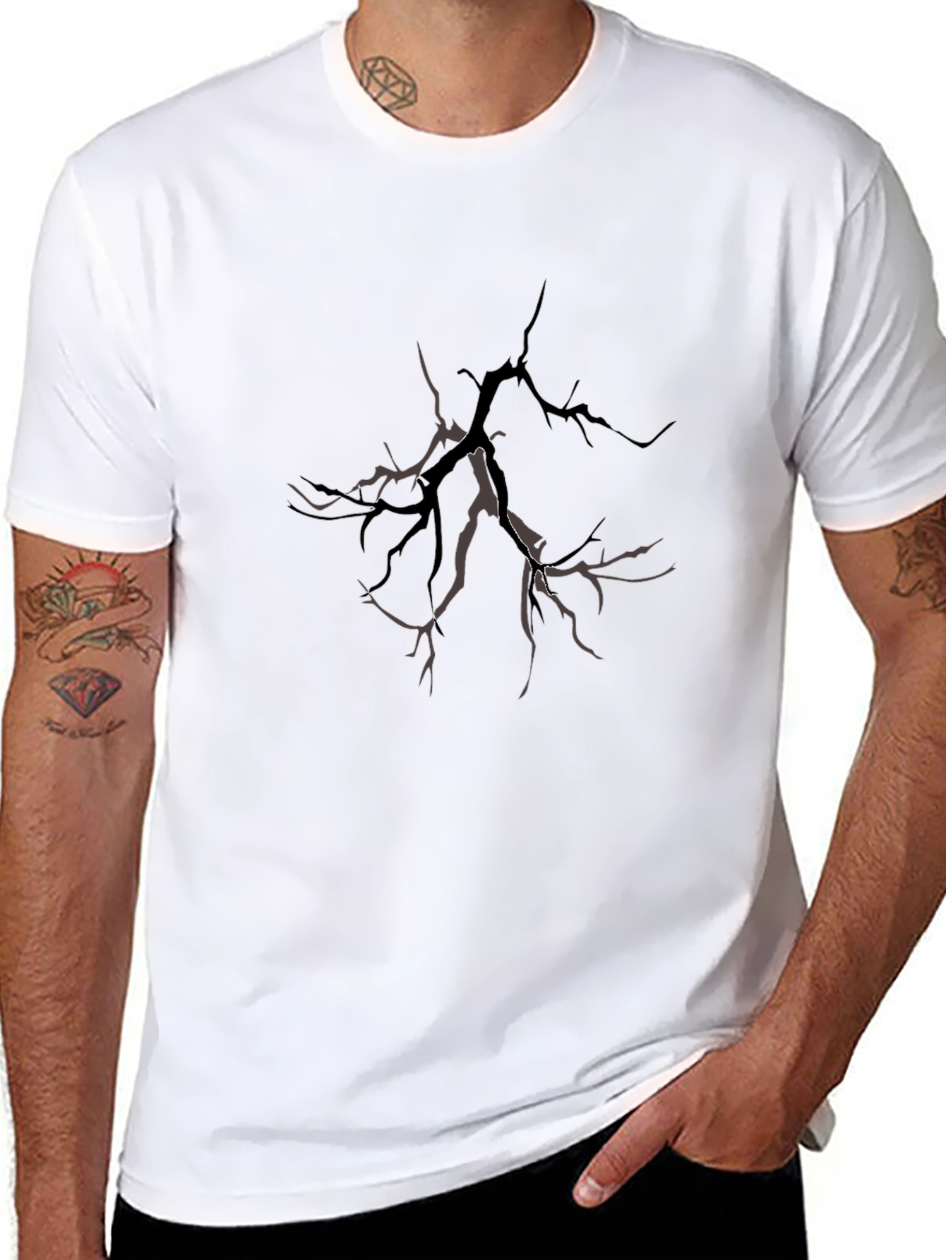 Mens Black T-Shirt with Tree Branch Design