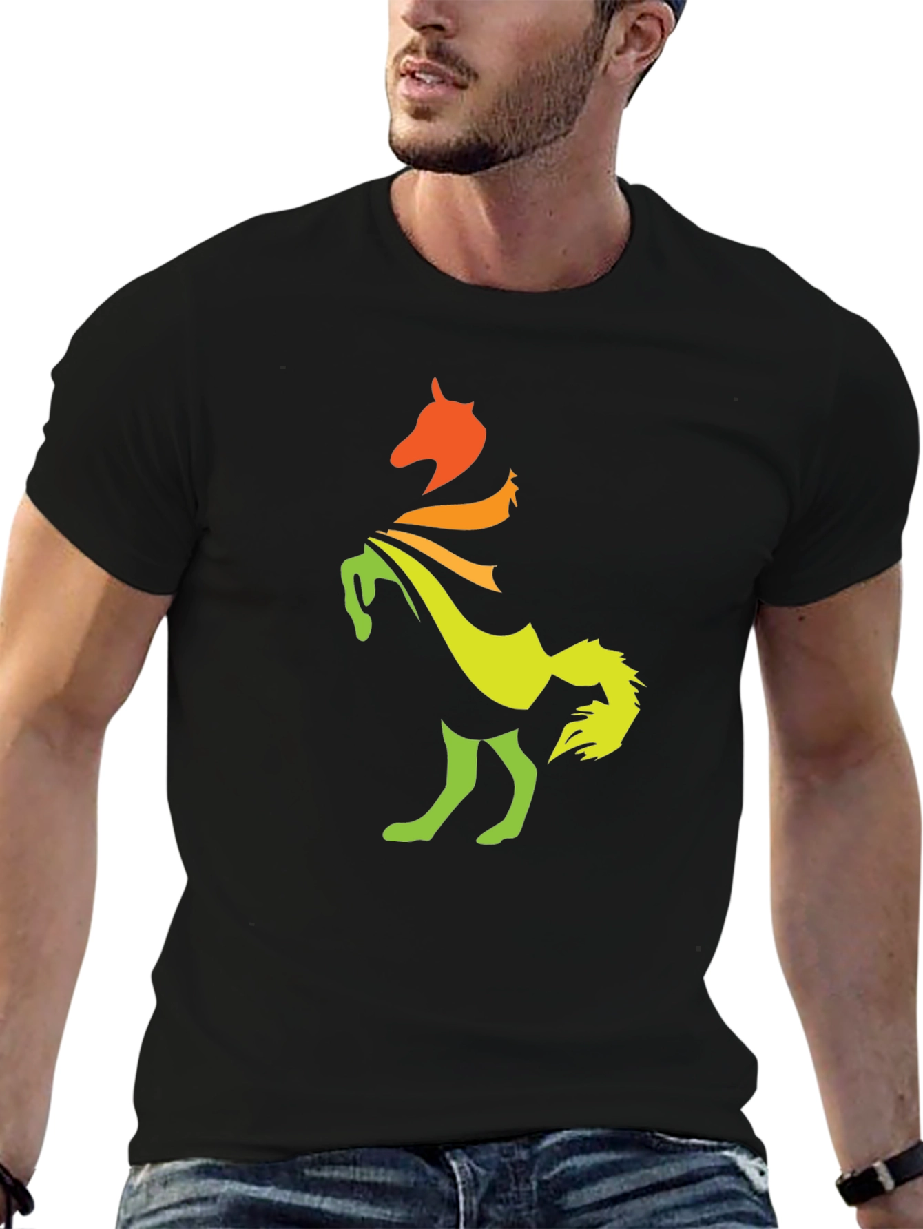 Gradient Horse Graphic Tee - Stylish Black T-Shirt