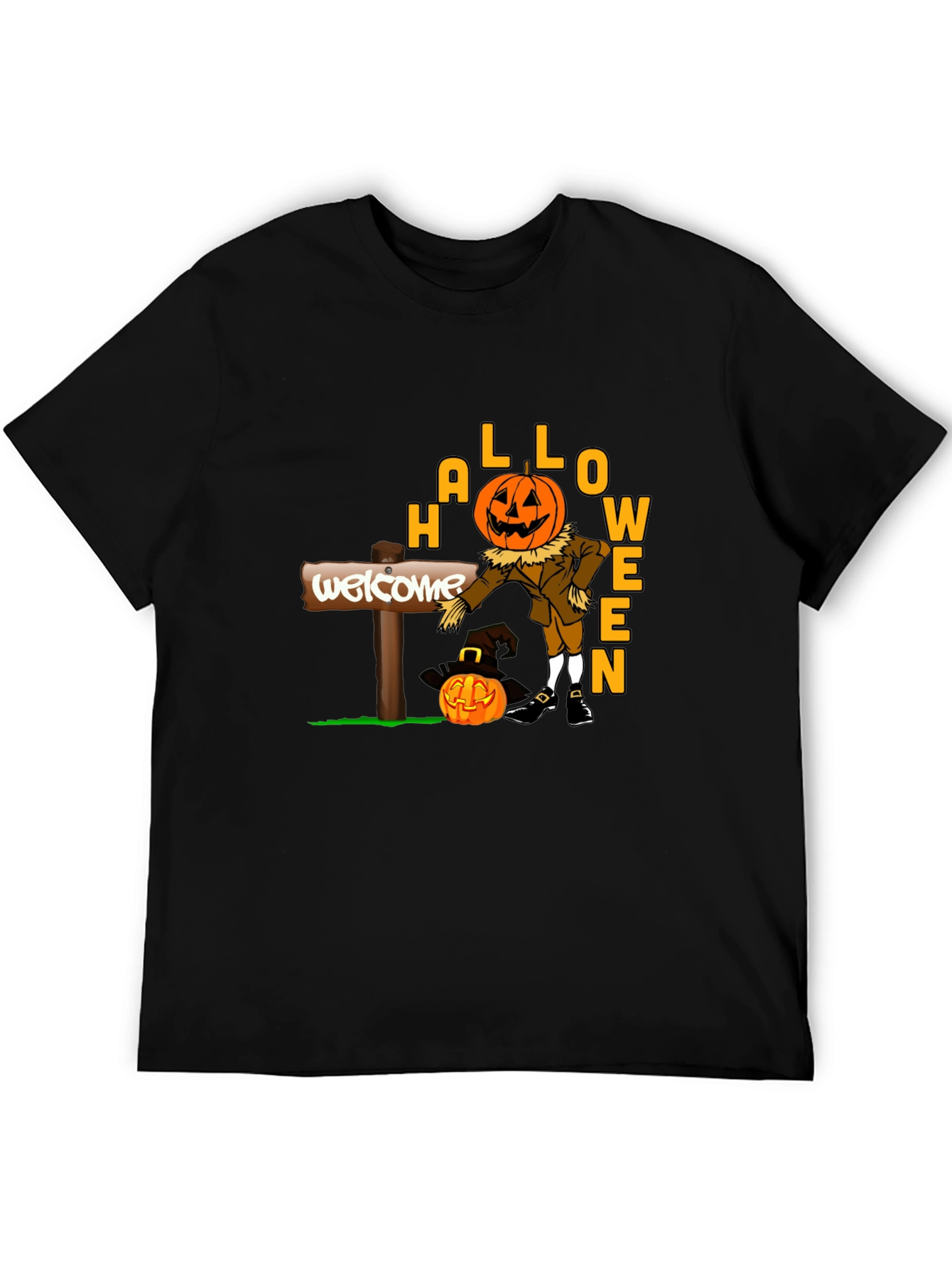 Halloween Pumpkin Scarecrow Black T-Shirt