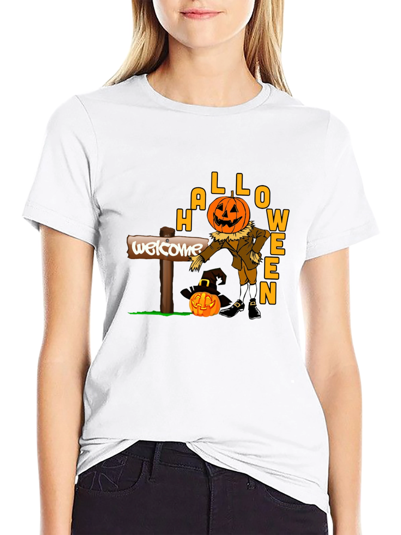 Halloween Pumpkin Scarecrow Black T-Shirt