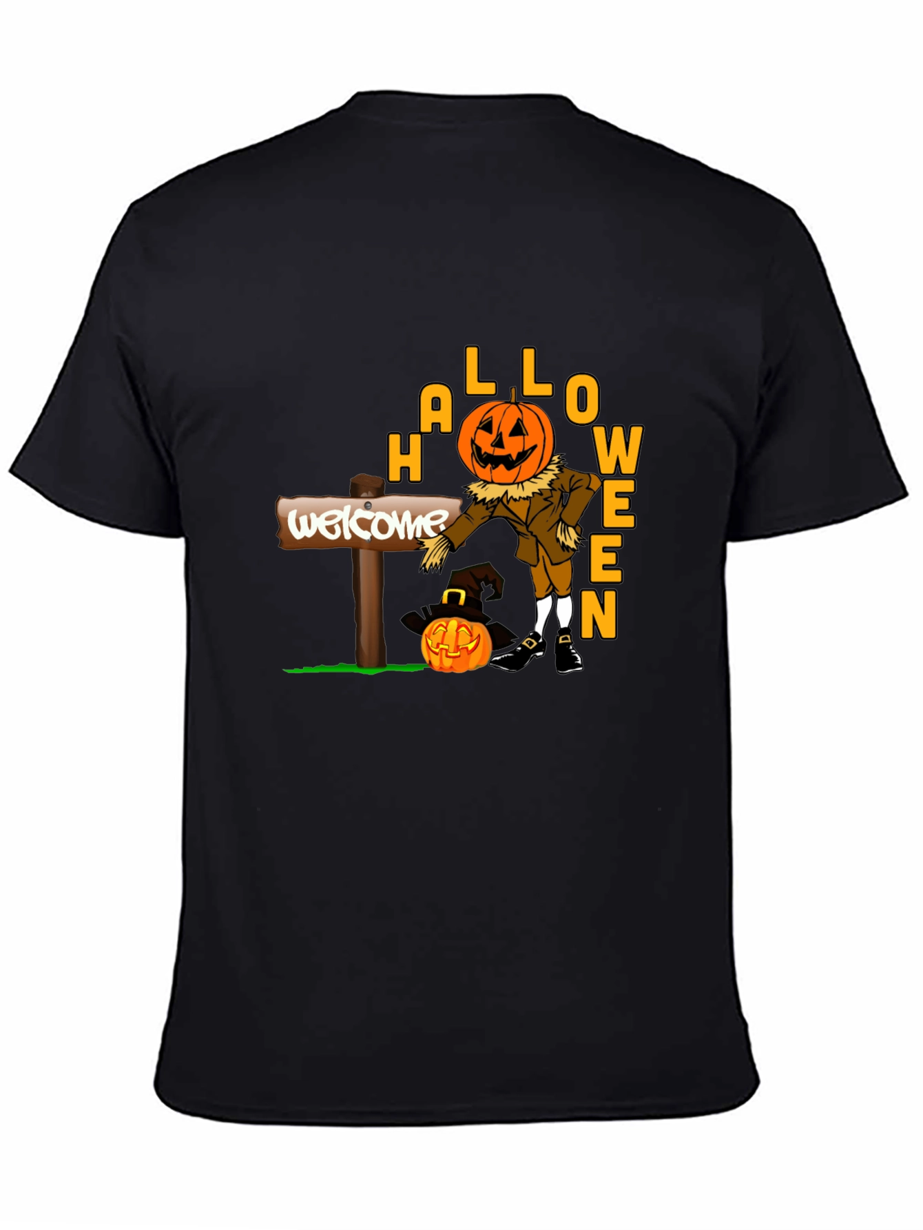 Halloween Pumpkin Scarecrow Black T-Shirt