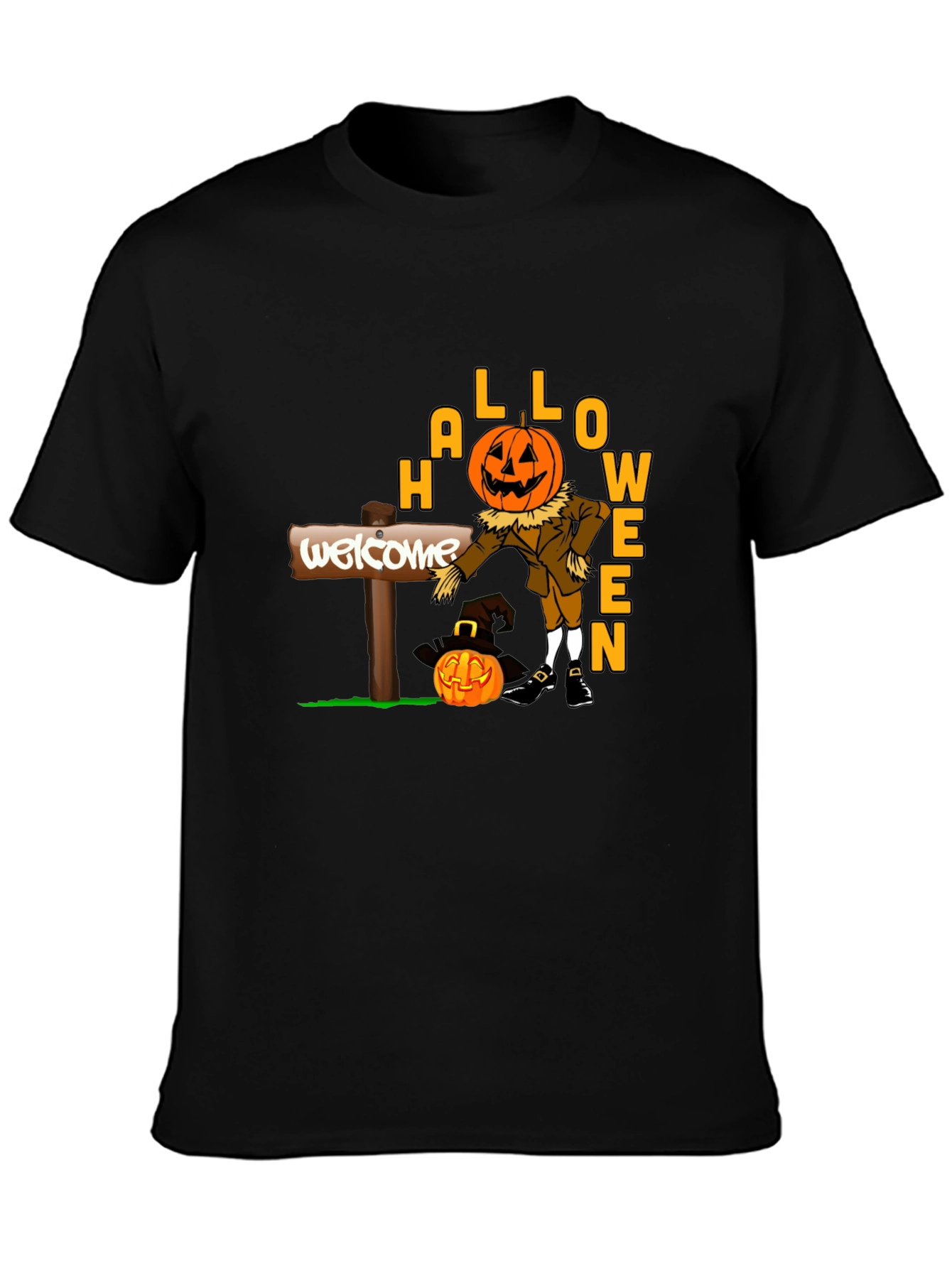 Halloween Pumpkin Scarecrow Black T-Shirt
