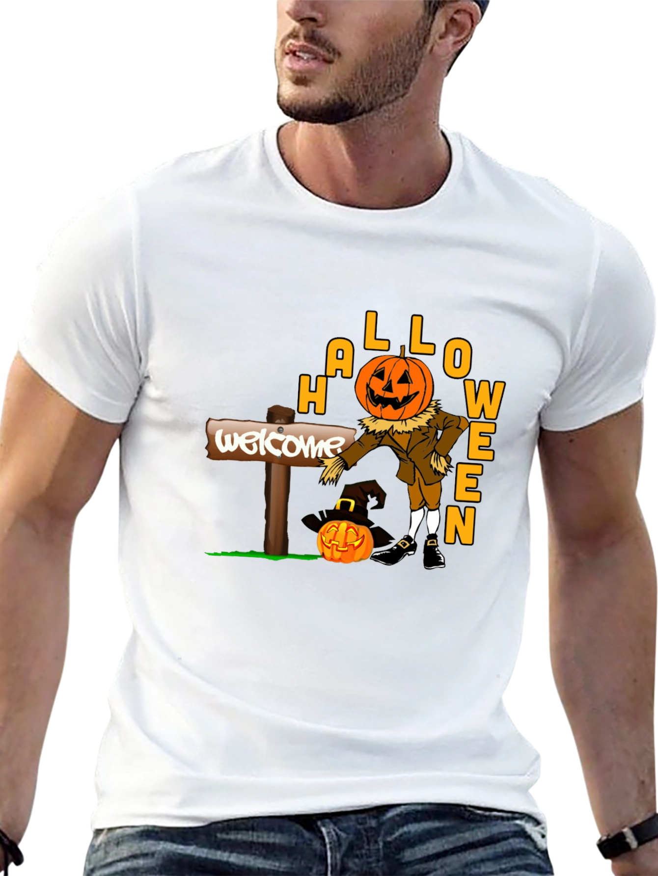 Halloween Pumpkin Scarecrow Black T-Shirt