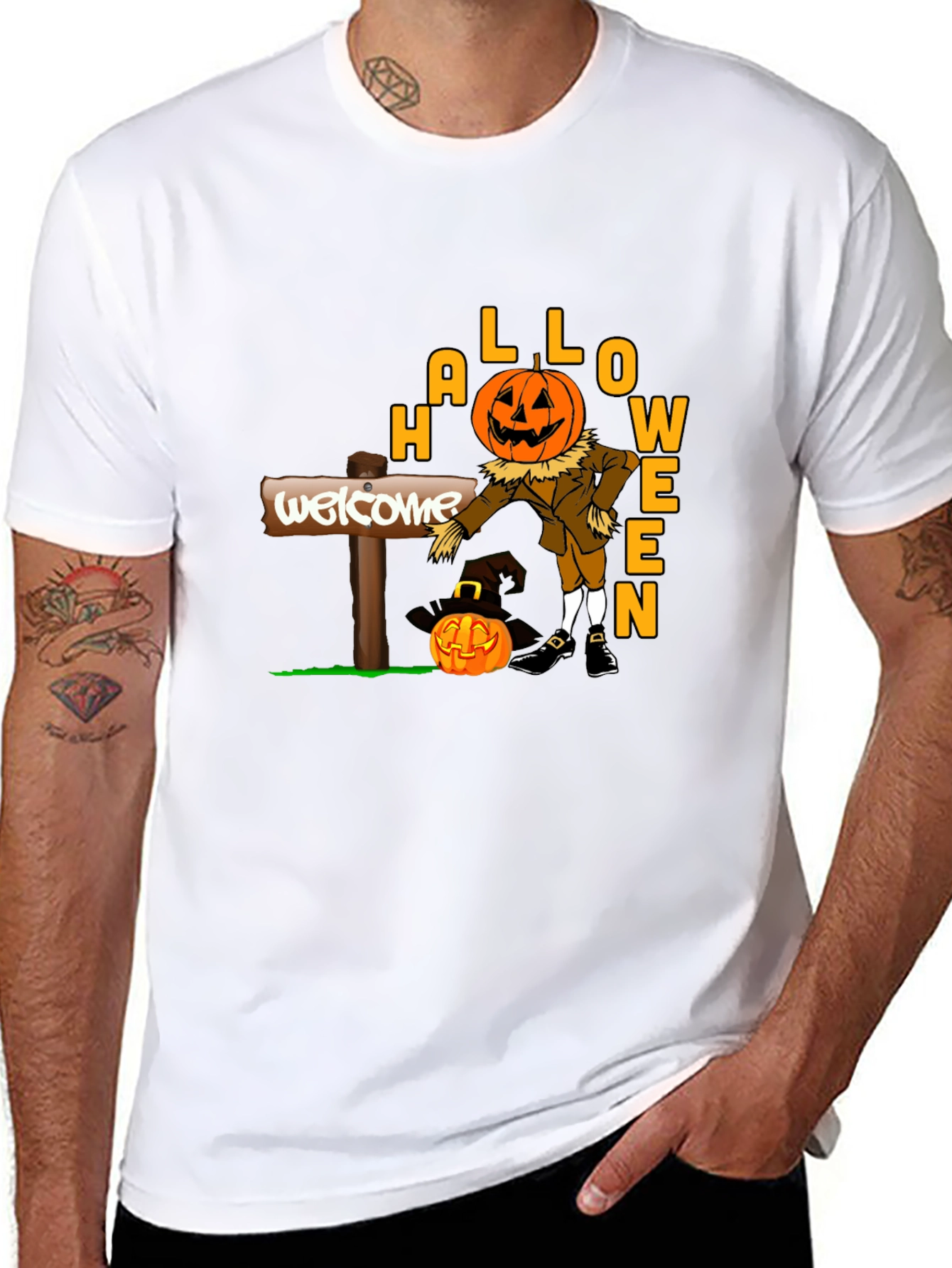 Halloween Pumpkin Scarecrow Black T-Shirt