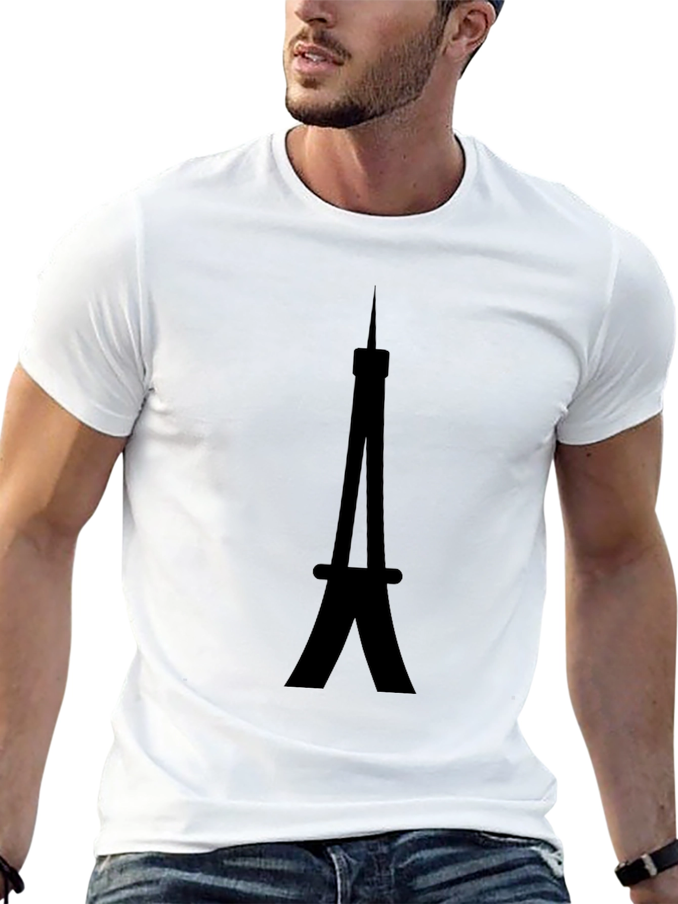 Eiffel Tower Graphic Tee - Black Cotton Casual Shirt