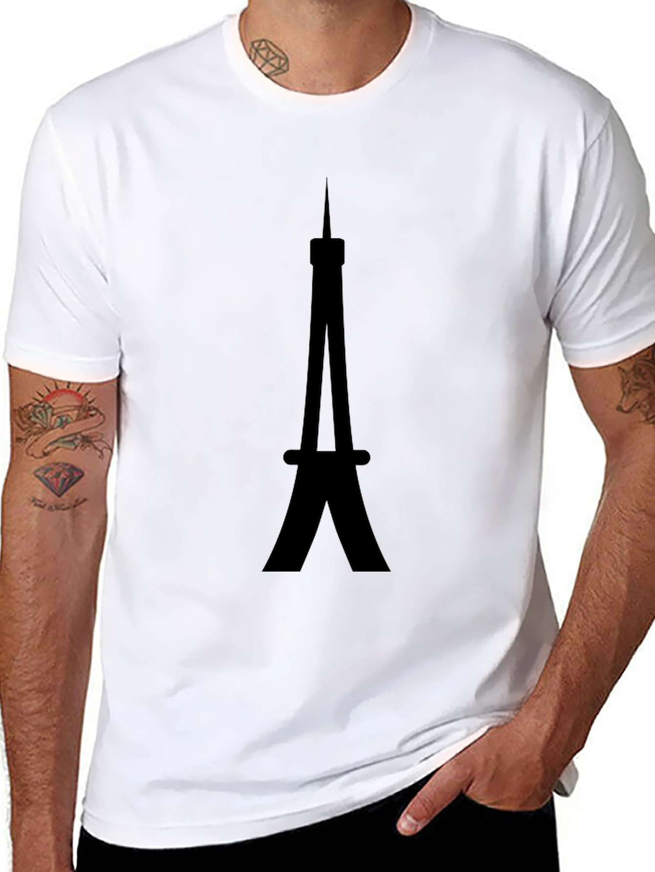 Eiffel Tower Graphic Tee - Black Cotton Casual Shirt