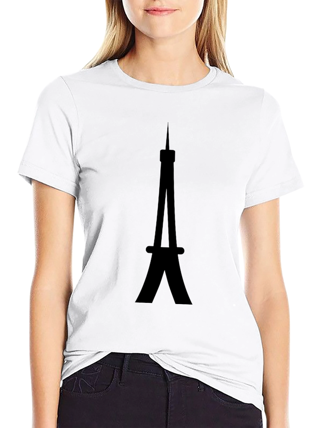 Eiffel Tower Graphic Tee - Black Cotton Casual Shirt