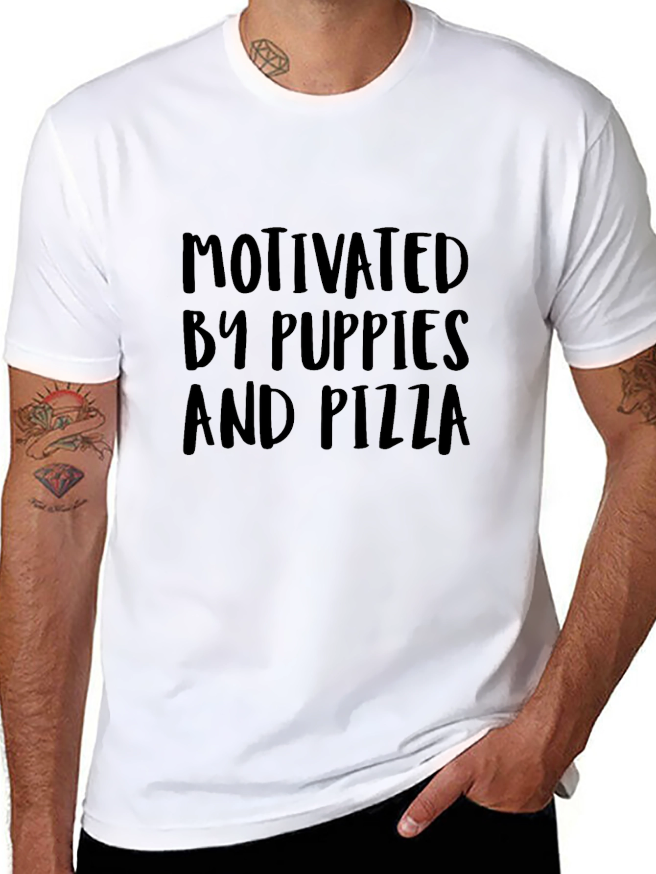 Motivated By Puppies and Pizza Black T-Shirt