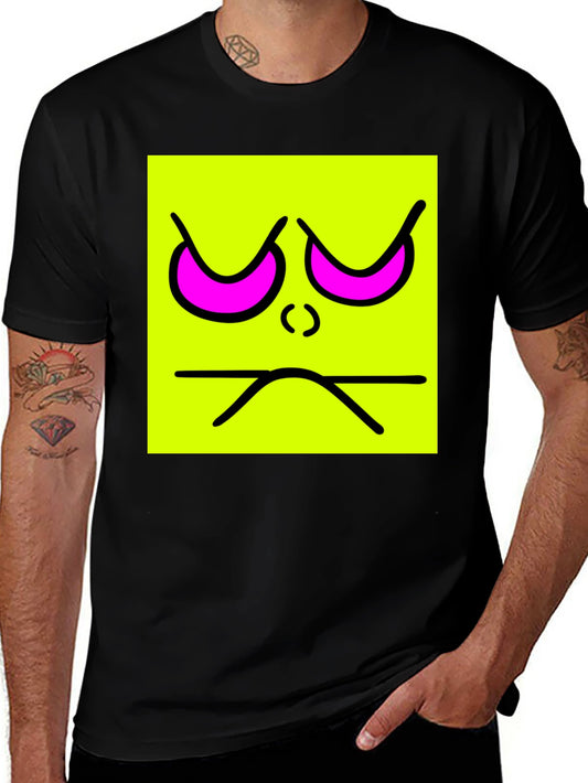 Grumpy Face Graphic Tee - Neon Square T-Shirt