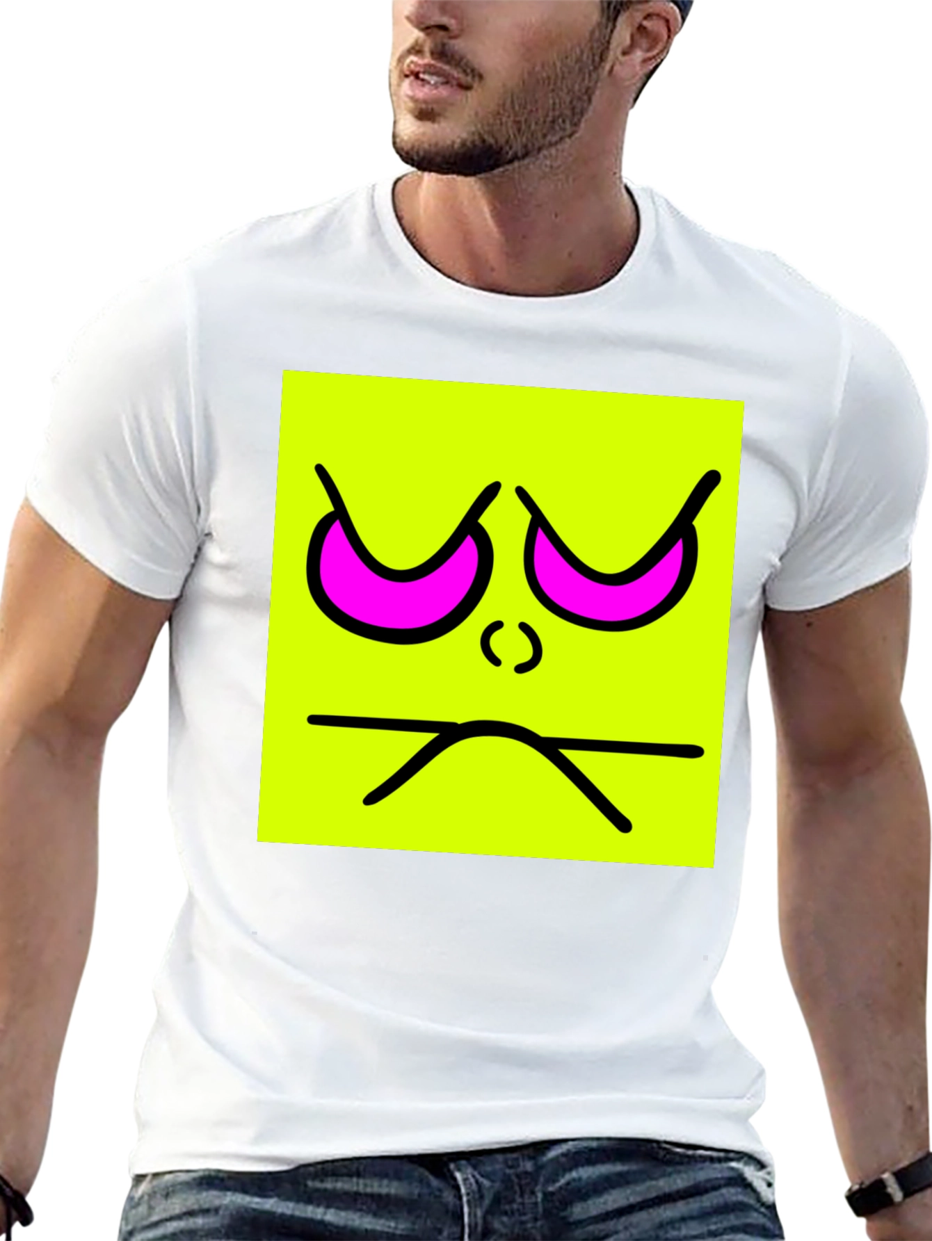 Grumpy Face Graphic Tee - Neon Square T-Shirt