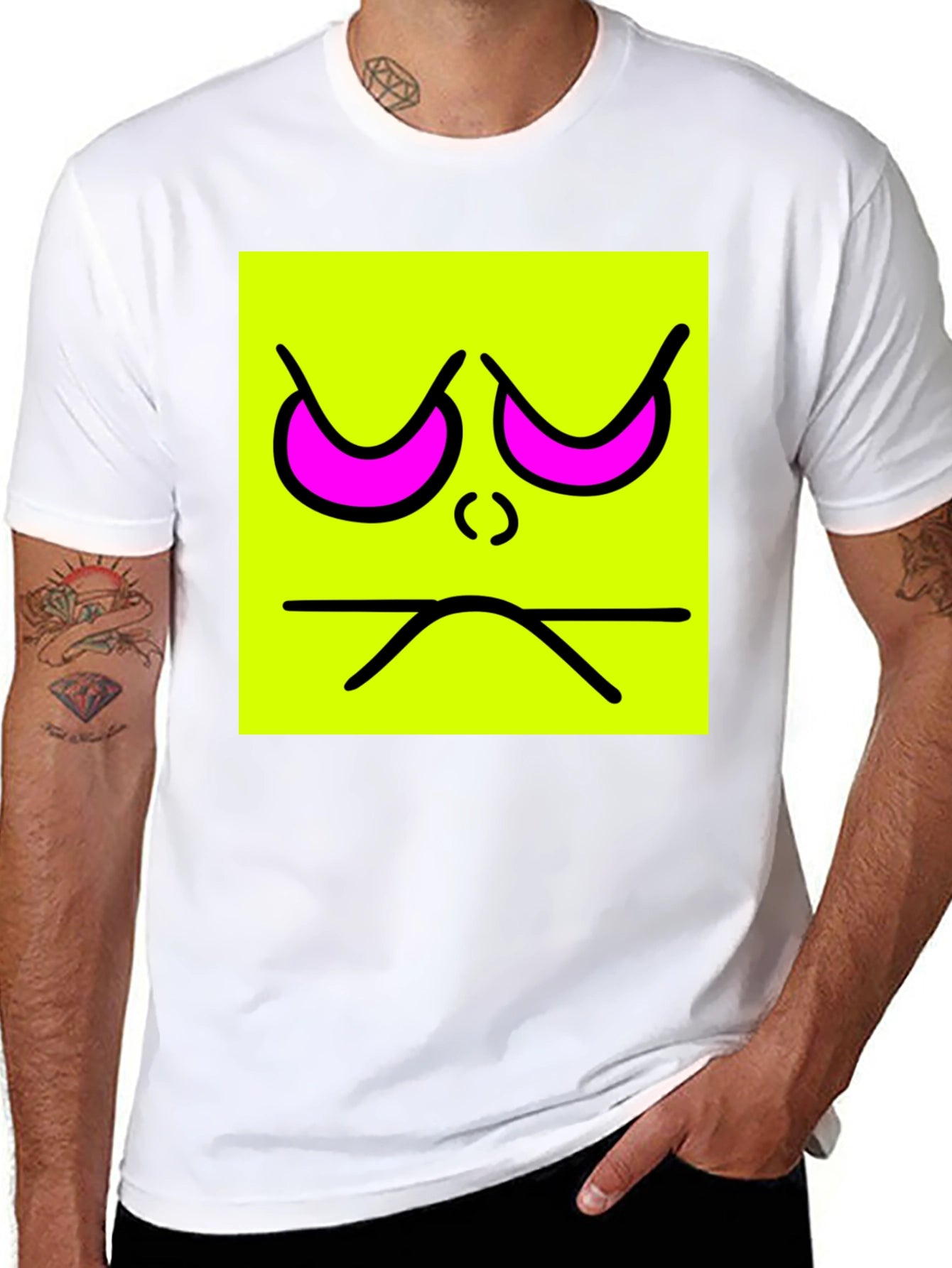 Grumpy Face Graphic Tee - Neon Square T-Shirt
