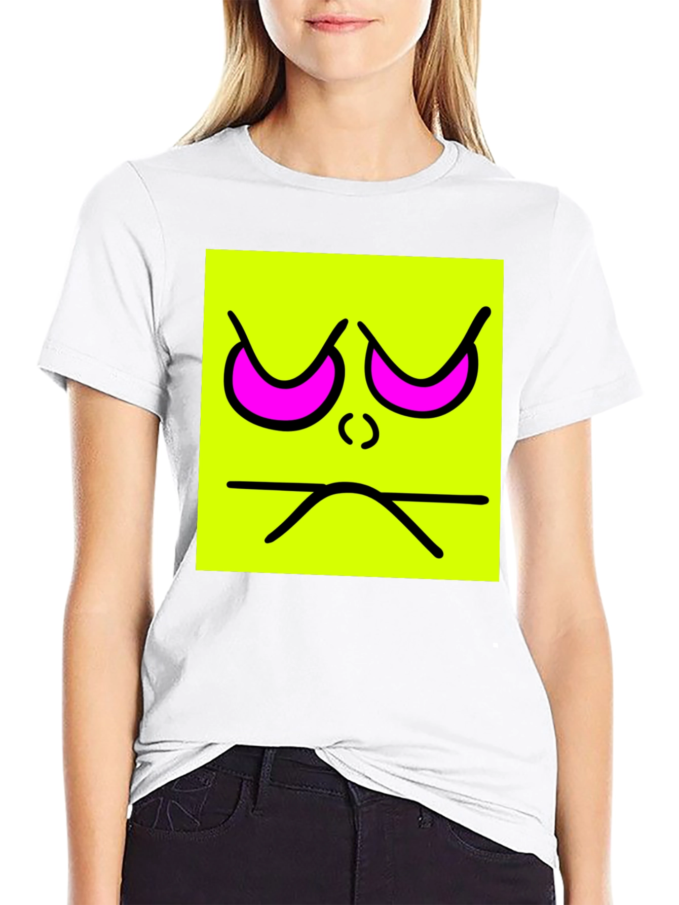 Grumpy Face Graphic Tee - Neon Square T-Shirt