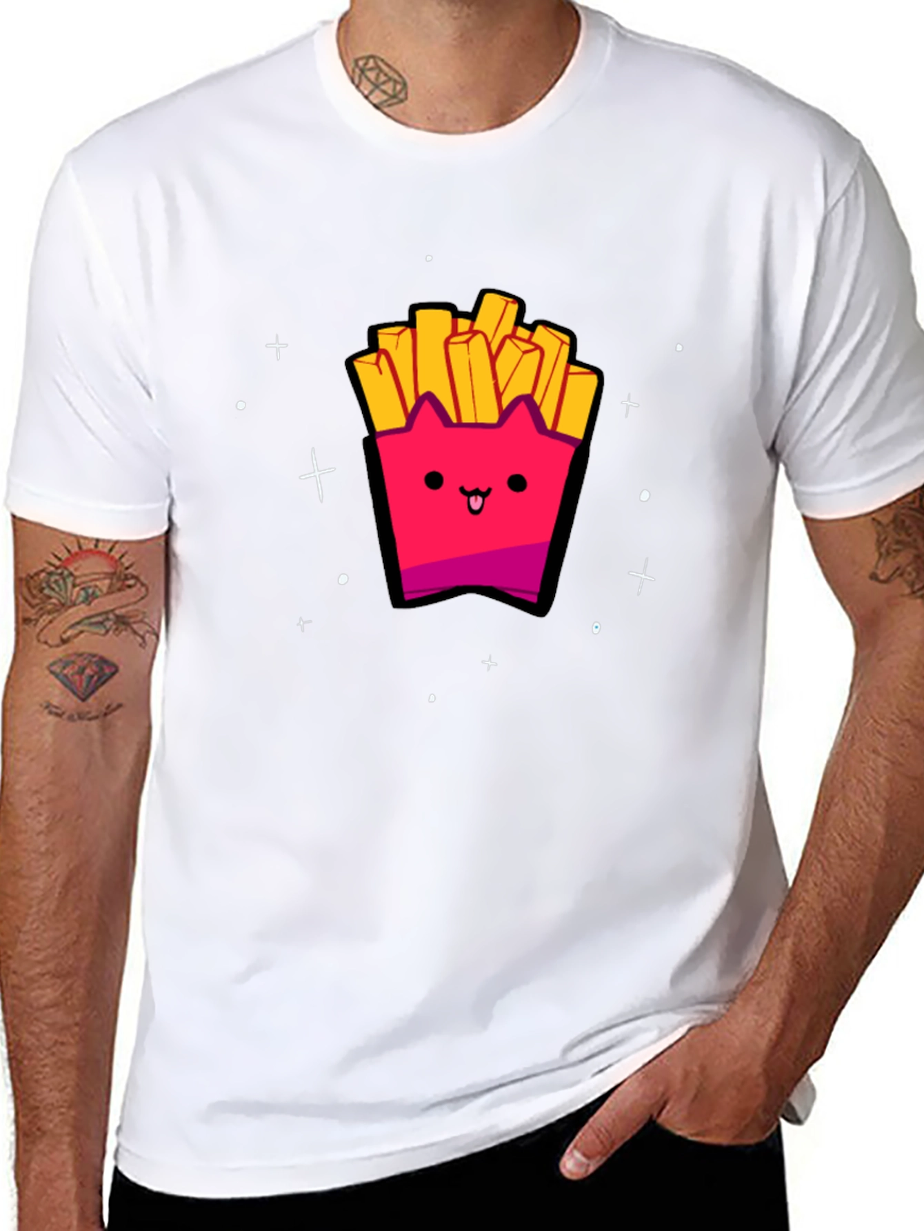 Cute Kawaii Fries Graphic Black T-Shirt