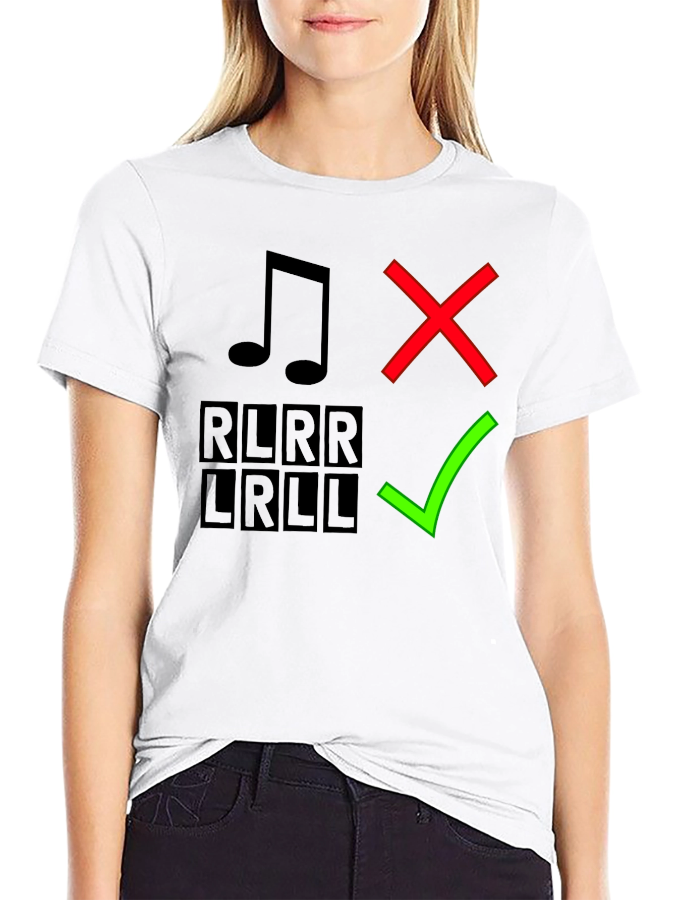 Drumming Humor T-Shirt: Right vs. Wrong RLRR LRLL