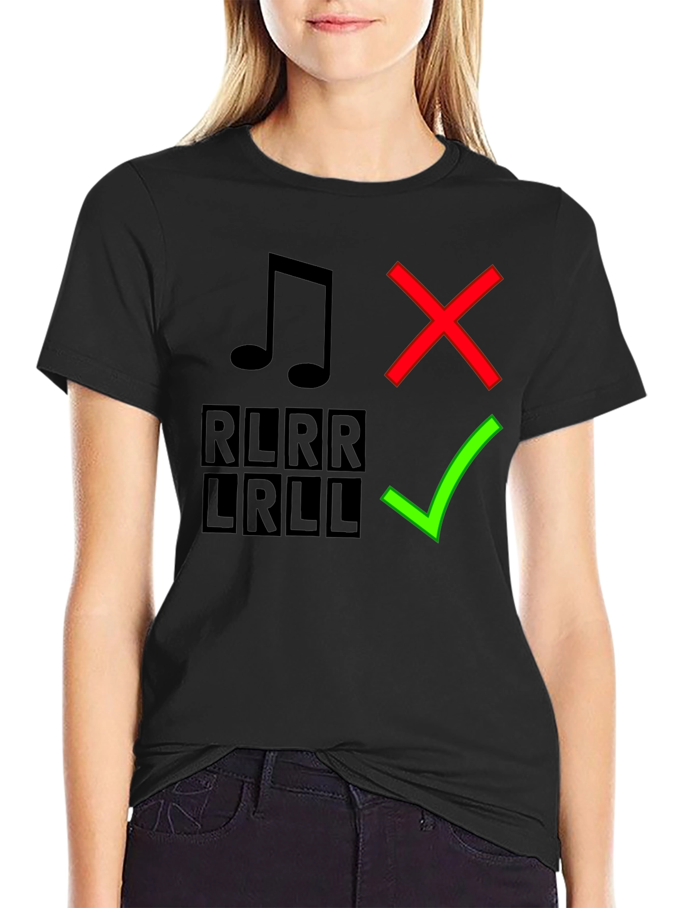 Drumming Humor T-Shirt: Right vs. Wrong RLRR LRLL