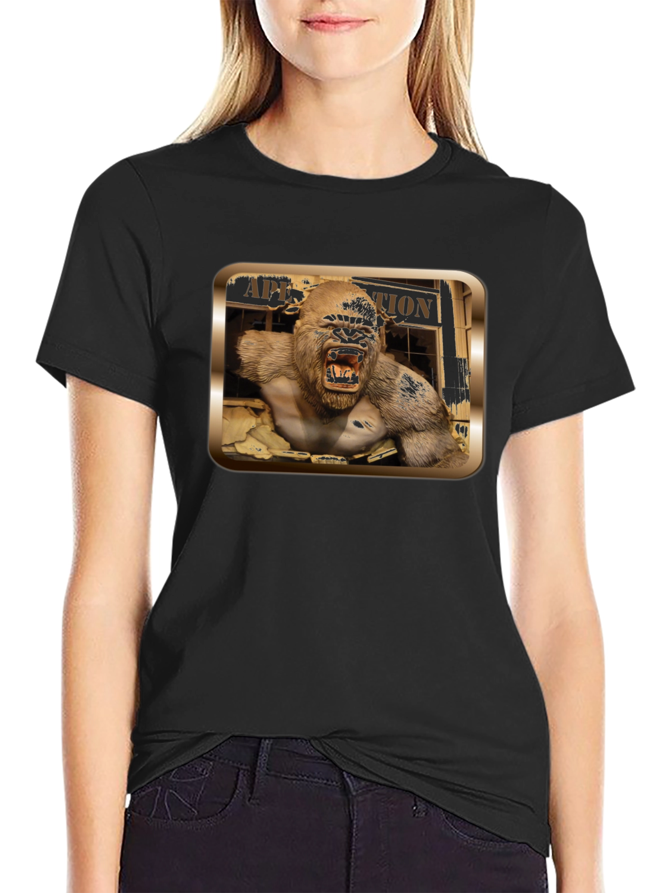 Angry Ape Graphic Print Black T-Shirt