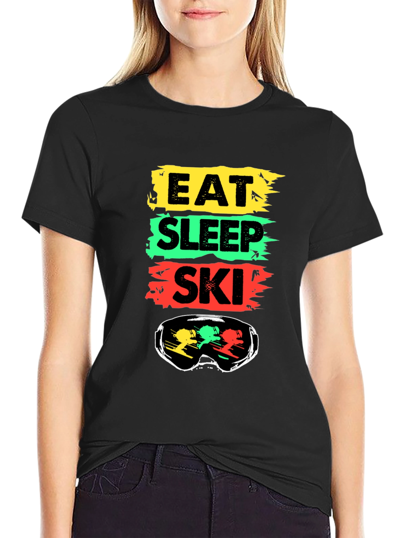 Eat Sleep Ski Black T-Shirt